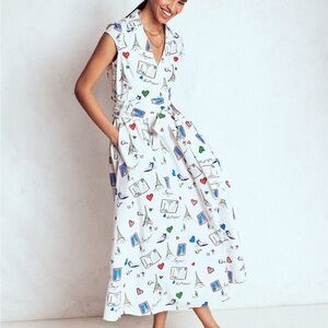 Boden White Midi Dress with Colorful Print